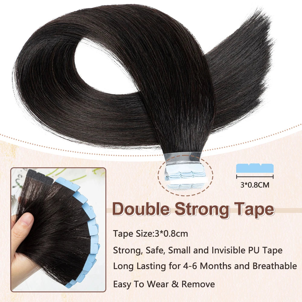 Pack 20 Mechas de  60 cm Largo  Cabello 100% Natural©️  Adhesiva doble cara