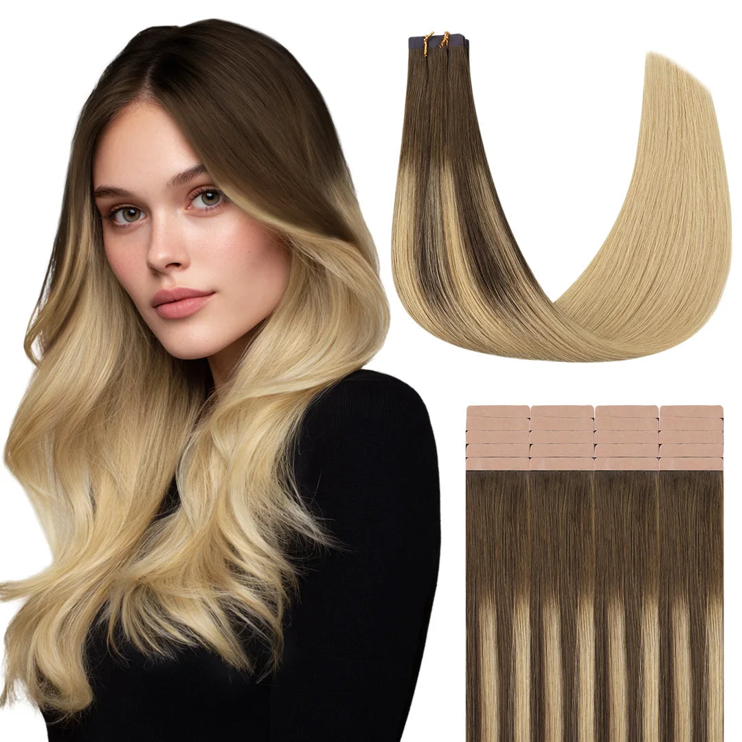Extensiones Adhesivas Balayage 60 cm de largo Cabello Natural ©️ 100% Virgen