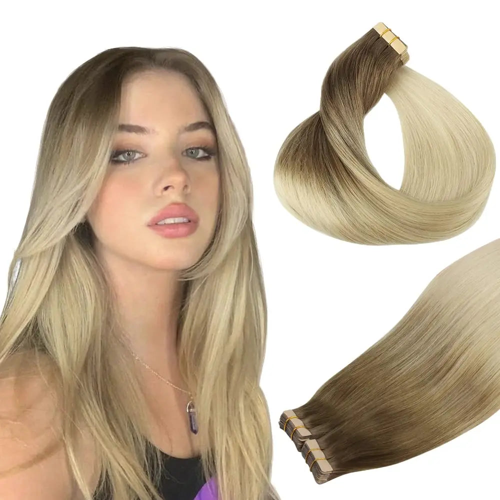 Extensiones Cabello Natural 100% Pegatina Invisible 60 cm Largo