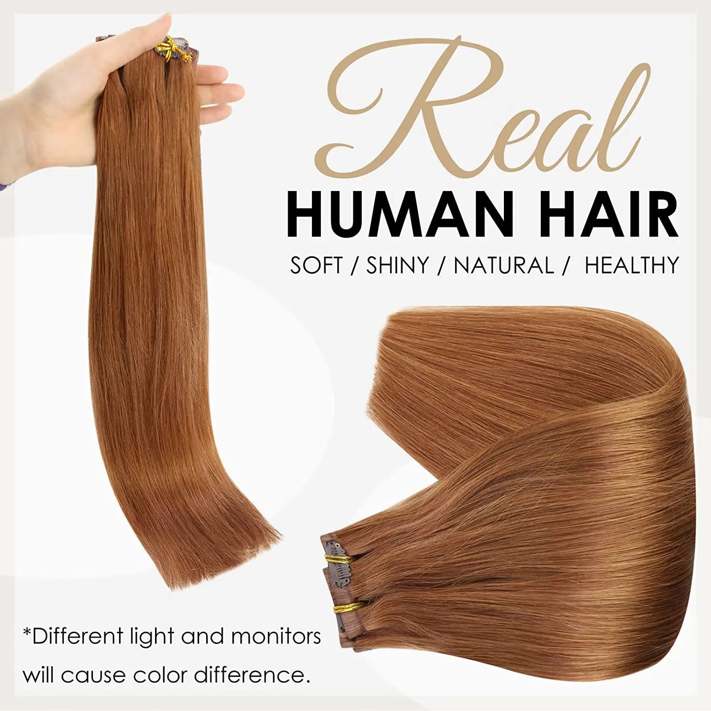 Extensiones de cabello humano 100% Premium 55 cm Largo con Clip sin costuras 120 Gr