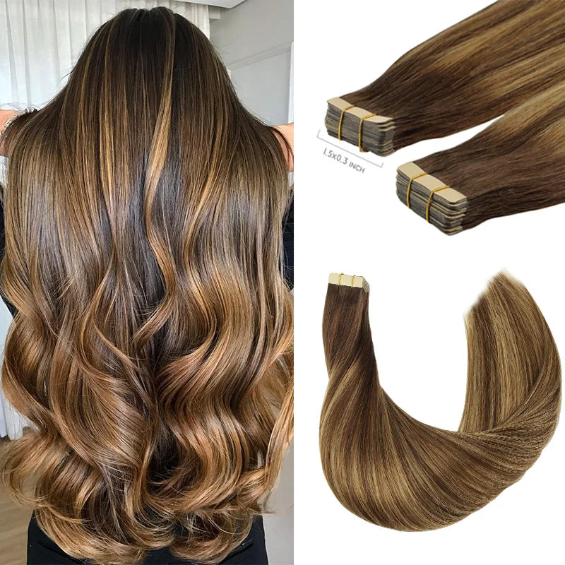 Extensiones Cabello Natural 100% Pegatina Invisible 60 cm Largo