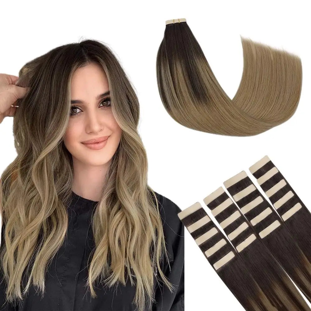 Extensiones Cabello Natural 100% Pegatina Invisible 60 cm Largo