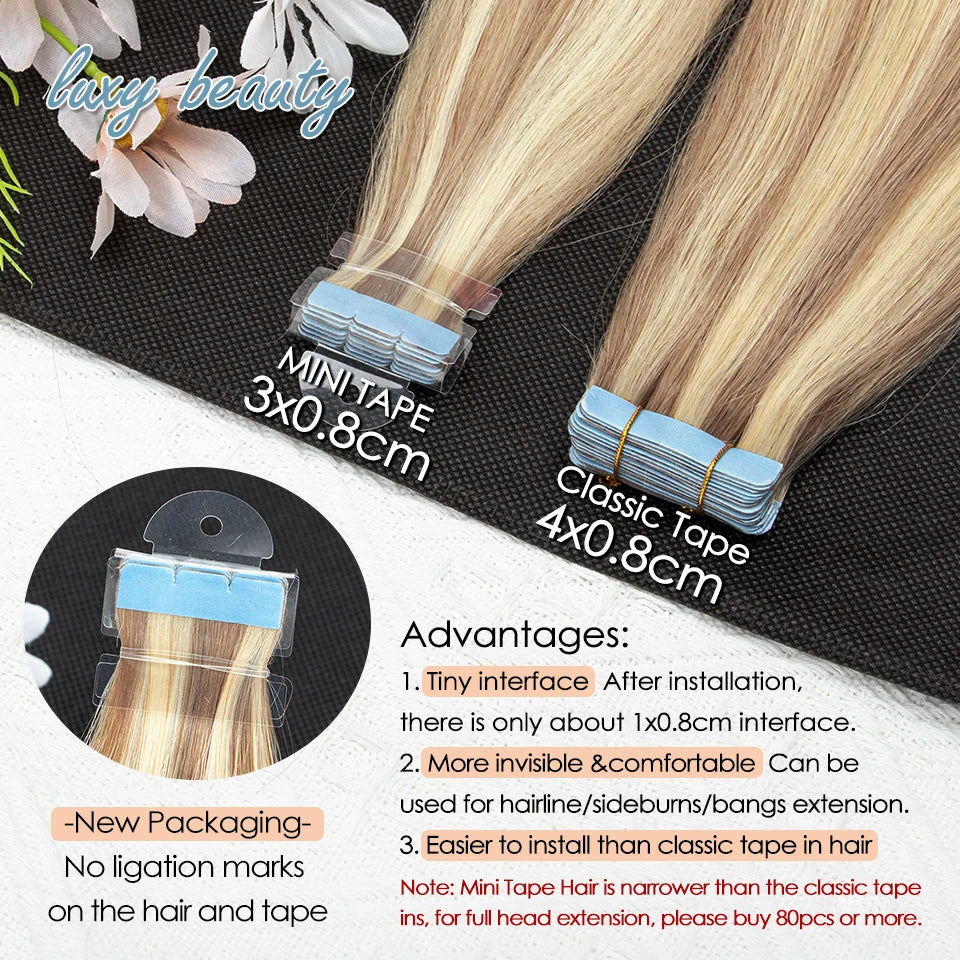 Pack 20 Mechas de  60 cm Largo  Cabello 100% Natural©️  Adhesiva doble cara