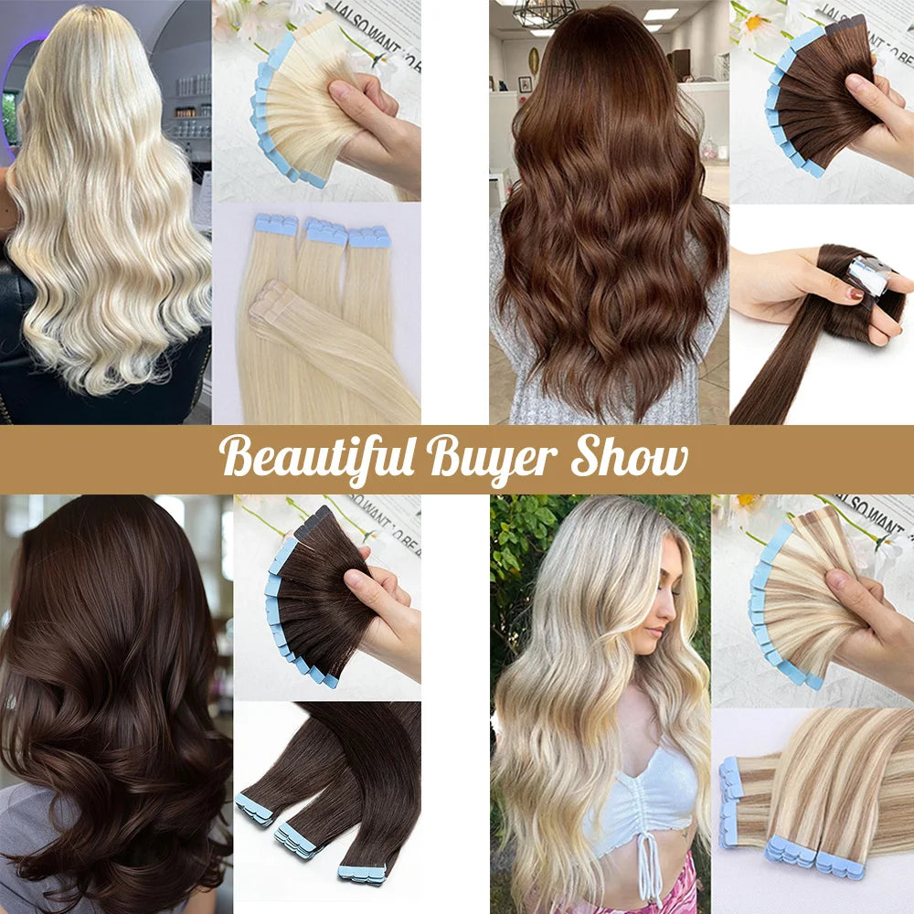Pack 20 Mechas de  60 cm Largo  Cabello 100% Natural©️  Adhesiva doble cara