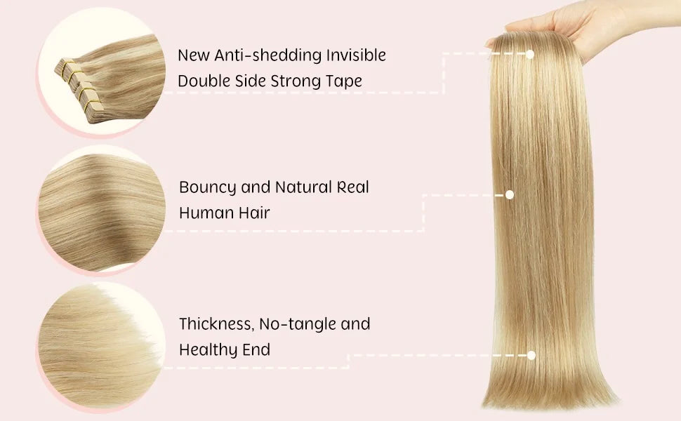 Extensiones Cabello Natural 100% Pegatina Invisible 60 cm Largo
