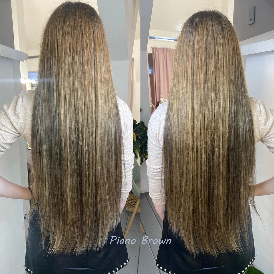MAZO Extensiones de Cabello PREMIUM🥇 Similar al Natural Tonos Balayage Hasta 70 cm Largo