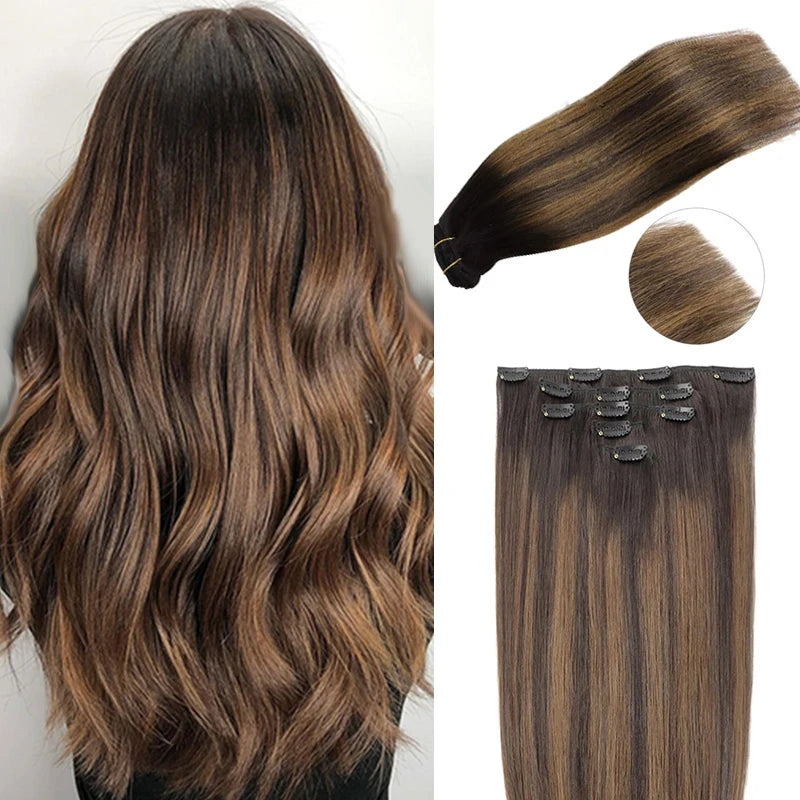 BALAYAGE Extensiones por Capas Clip  55 cm largo Cabello Virgen 100 % Natural