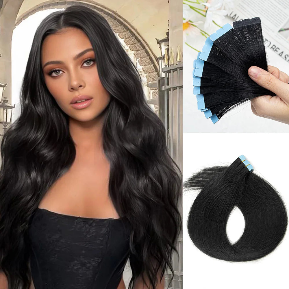 Pack 20 Mechas de  60 cm Largo  Cabello 100% Natural©️  Adhesiva doble cara