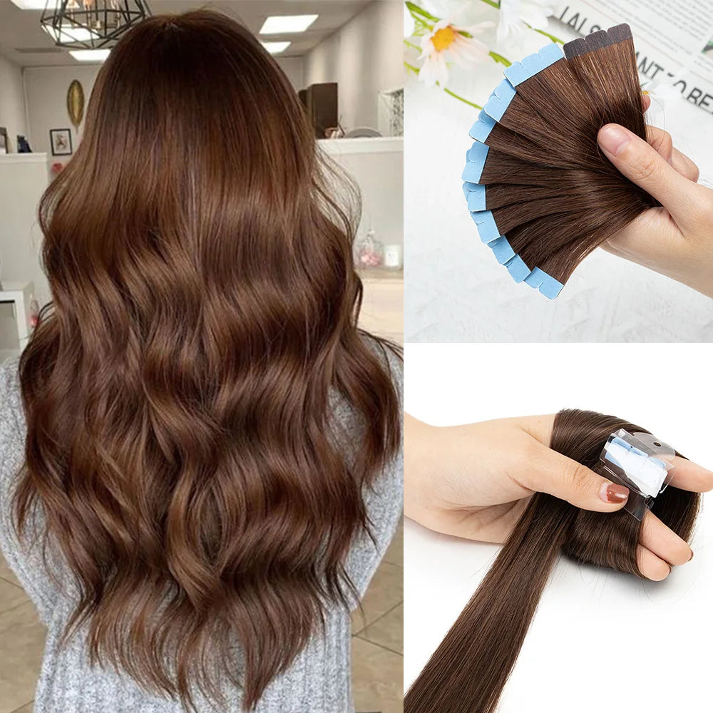 Pack 20 Mechas de  60 cm Largo  Cabello 100% Natural©️  Adhesiva doble cara