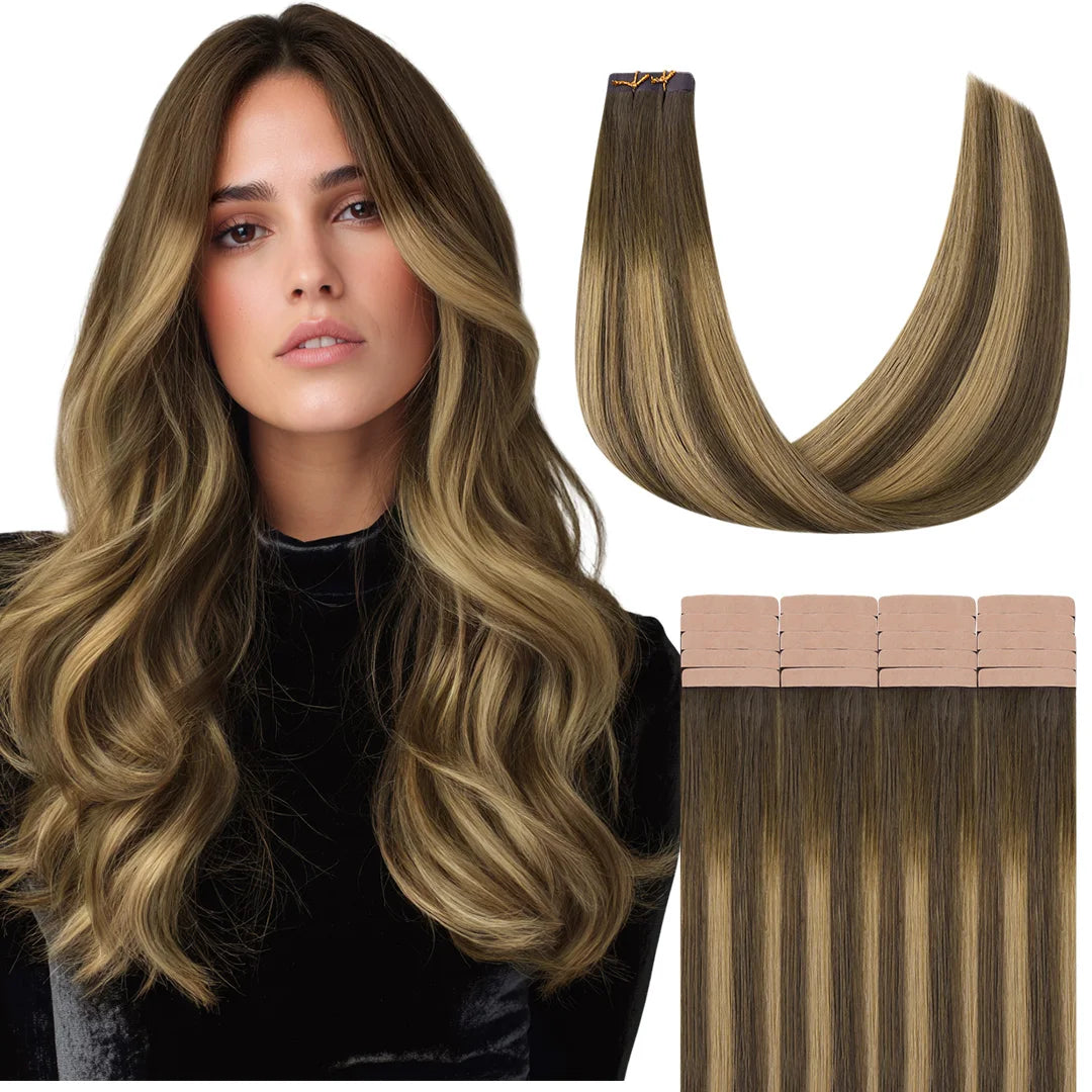 Extensiones Adhesivas Balayage 60 cm de largo Cabello Natural ©️ 100% Virgen