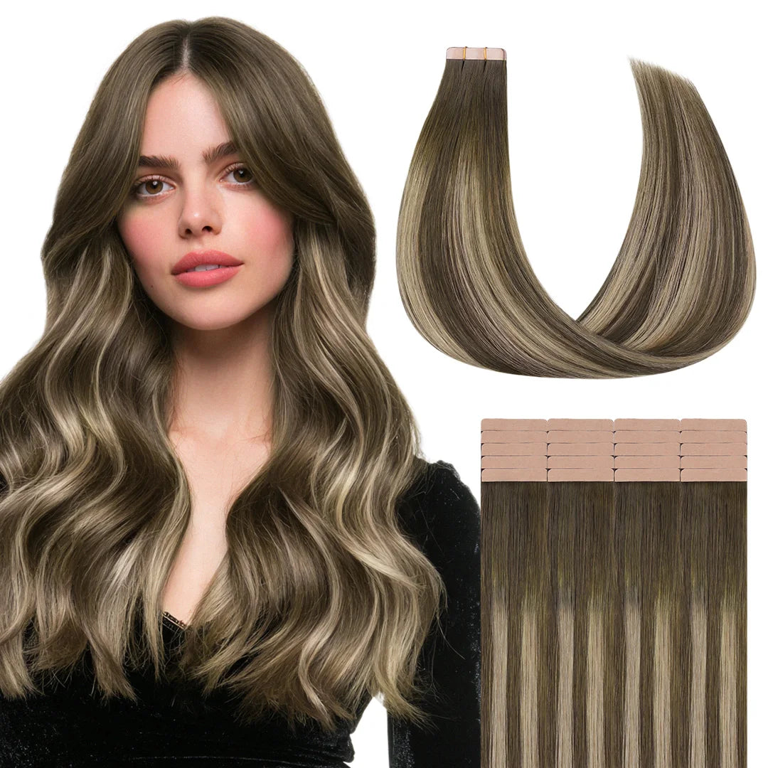 Extensiones Adhesivas Balayage 60 cm de largo Cabello Natural ©️ 100% Virgen