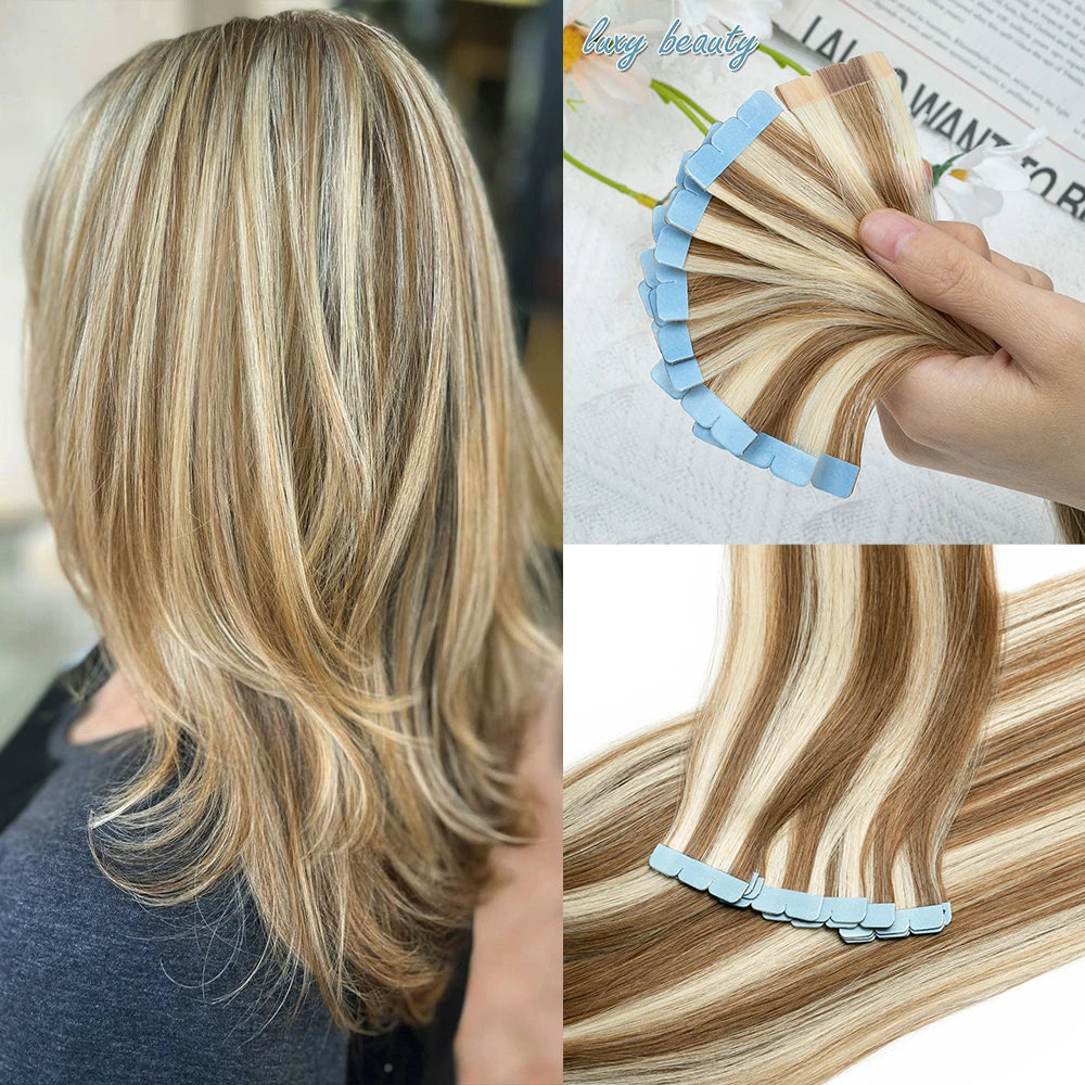 Pack 20 Mechas de  60 cm Largo  Cabello 100% Natural©️  Adhesiva doble cara