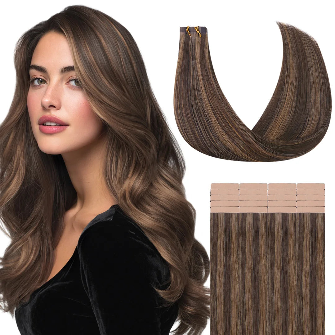Extensiones Adhesivas Balayage 60 cm de largo Cabello Natural ©️ 100% Virgen