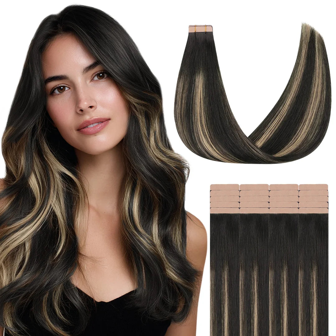 Extensiones Adhesivas Balayage 60 cm de largo Cabello Natural ©️ 100% Virgen