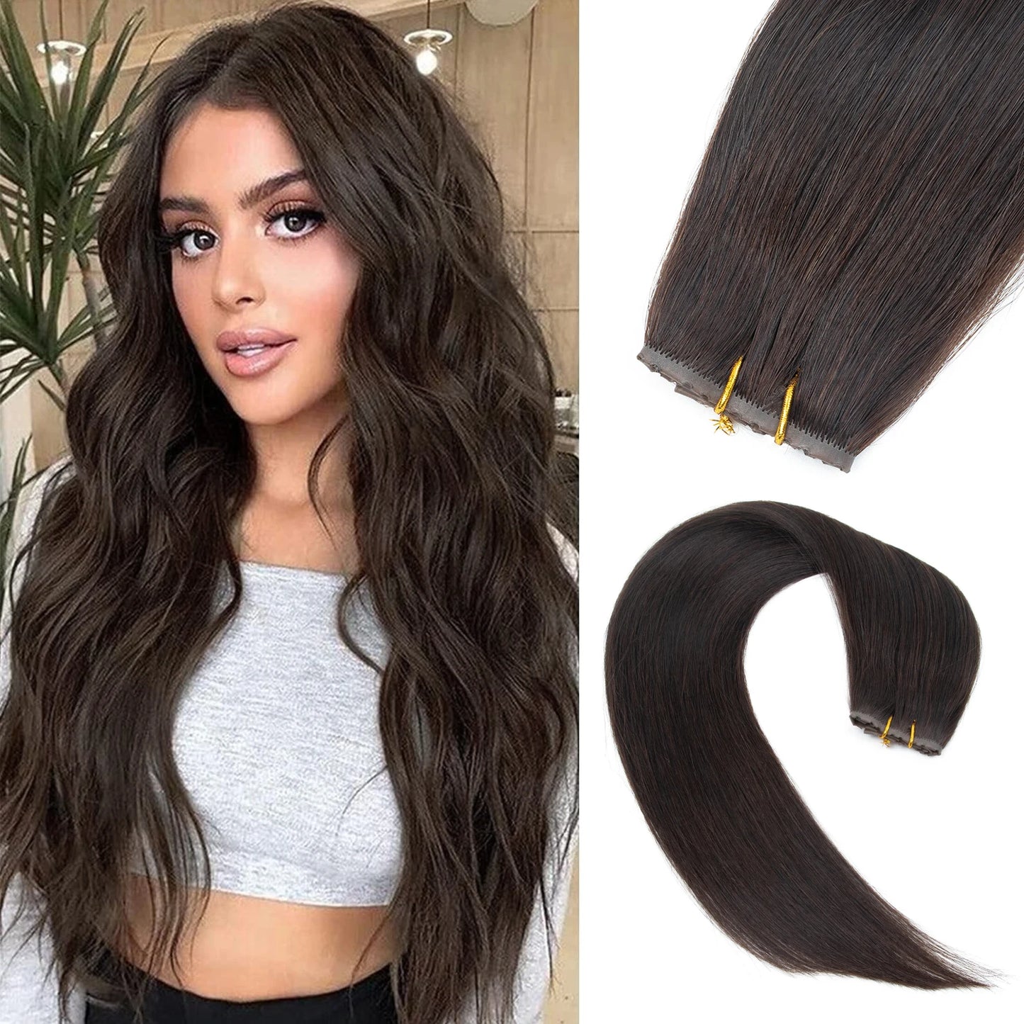 Extensiones de cabello Virgen 100% Natural con trama de mariposa  Invisible 60 cm largo