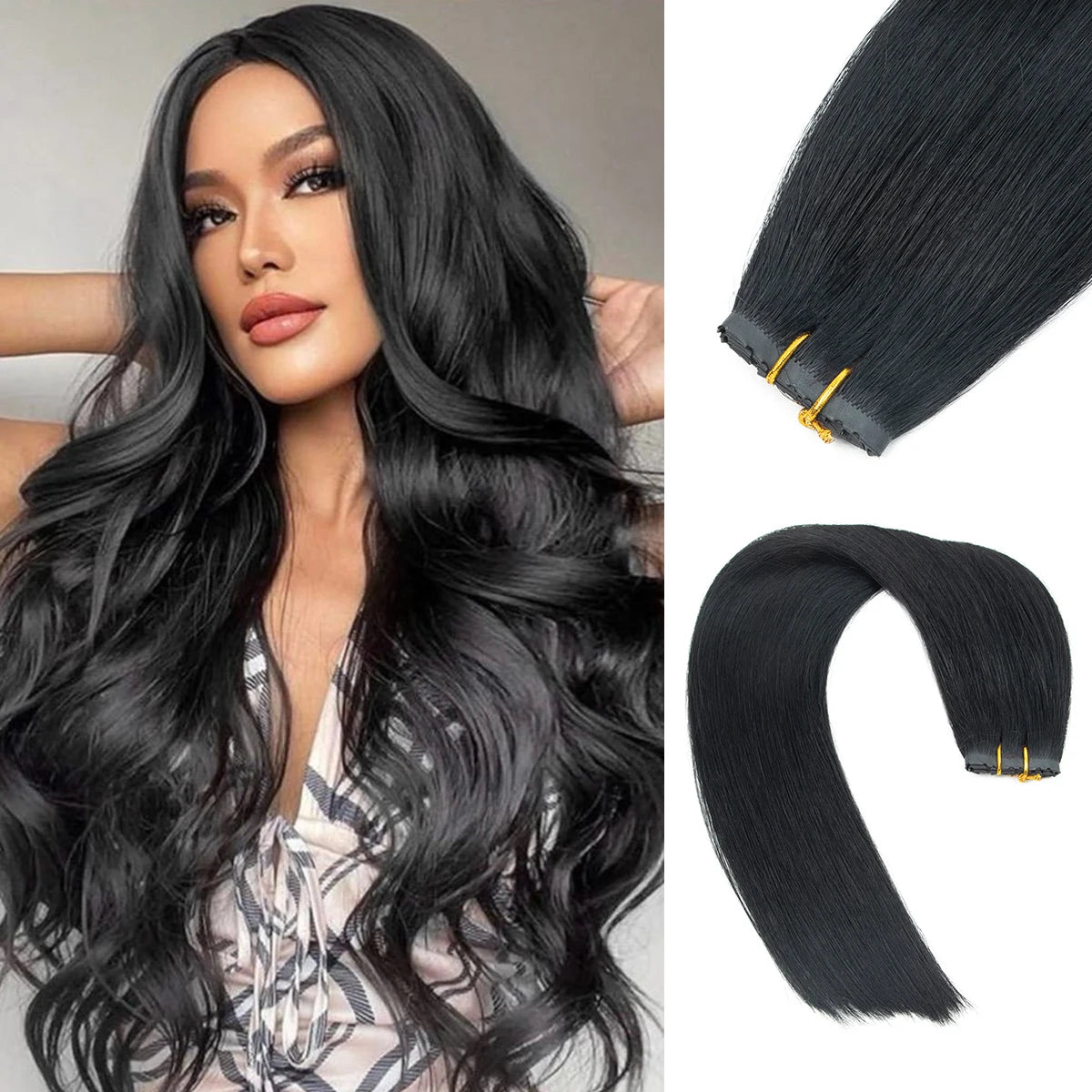 Extensiones de cabello Virgen 100% Natural con trama de mariposa  Invisible 60 cm largo
