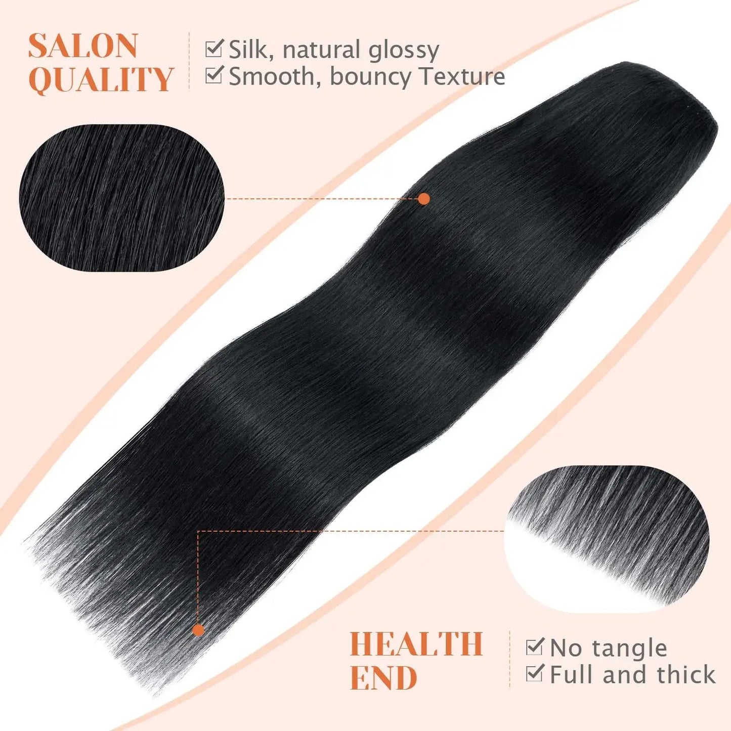 Extensiones Cortina 5 CLIP 100%  Cabello Humano ©️ Tono Negro Natural 1B (66 CM)