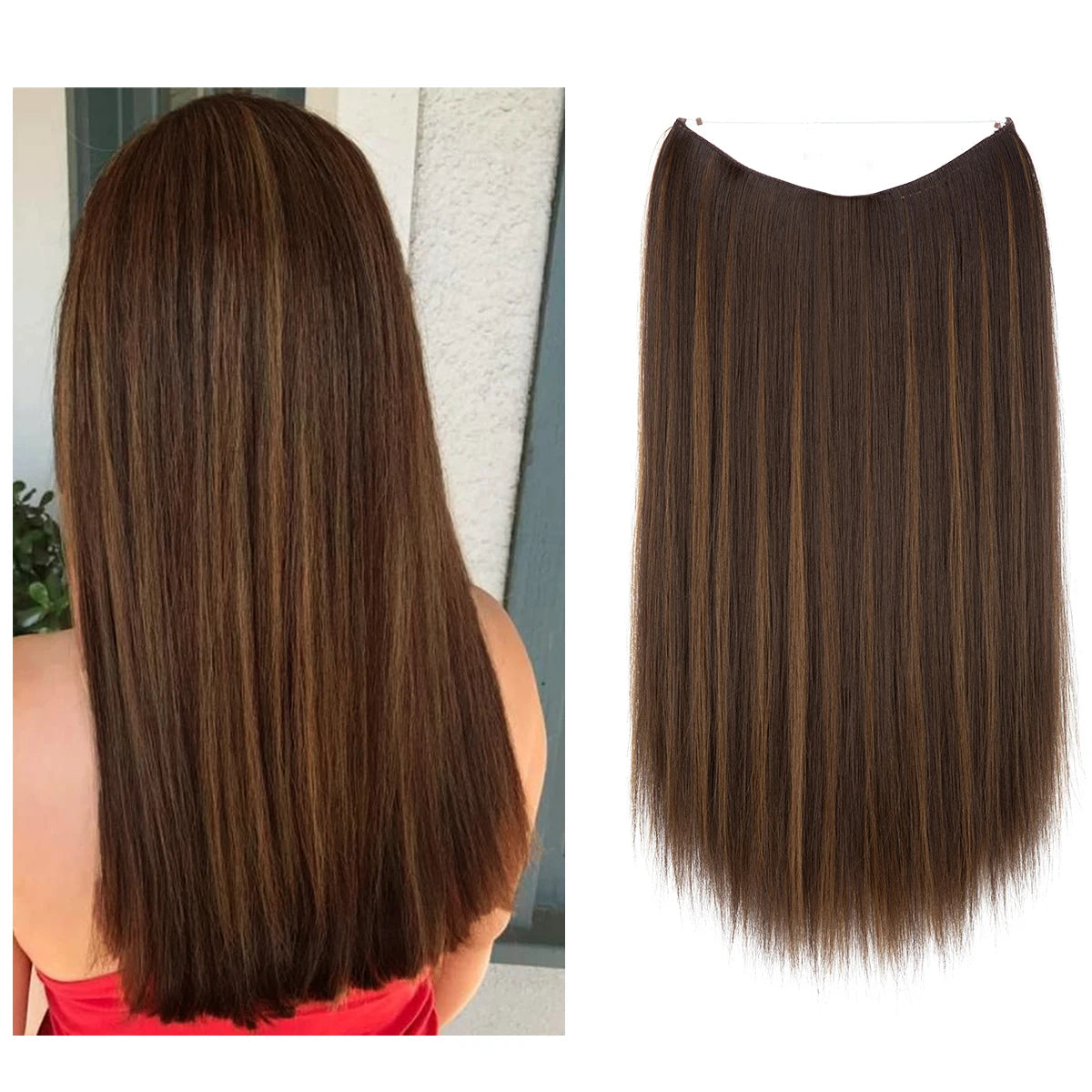EXTENSIONES HILO INVISIBLE Balayage  Similar al Cabello Natural Premium🥇 55 cm largo Lisas