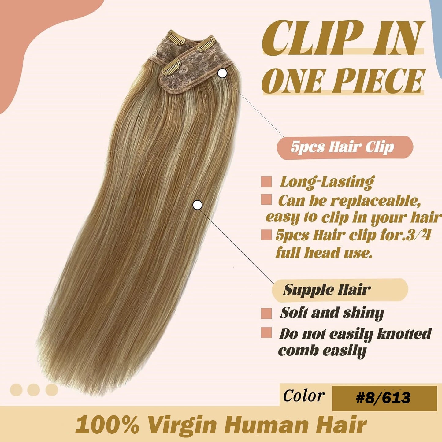 BALAYAGE Maxi Cortina 66 cm Cabello Humano 100% Natural tono rubio 8/613
