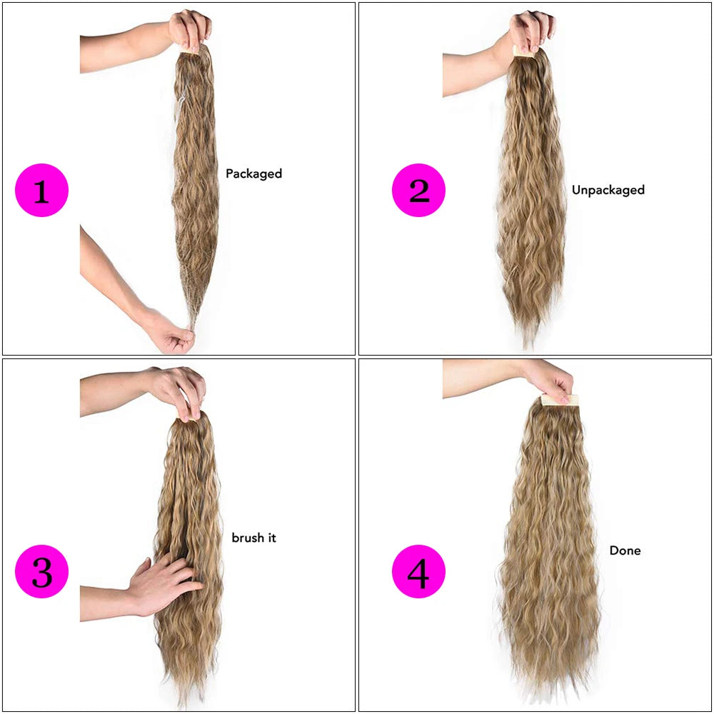 Extensiones Coleta  55 cm y 80 cm de largo Ondas de Sirena Cabello 100% Similar al Cabello Natural 🥇