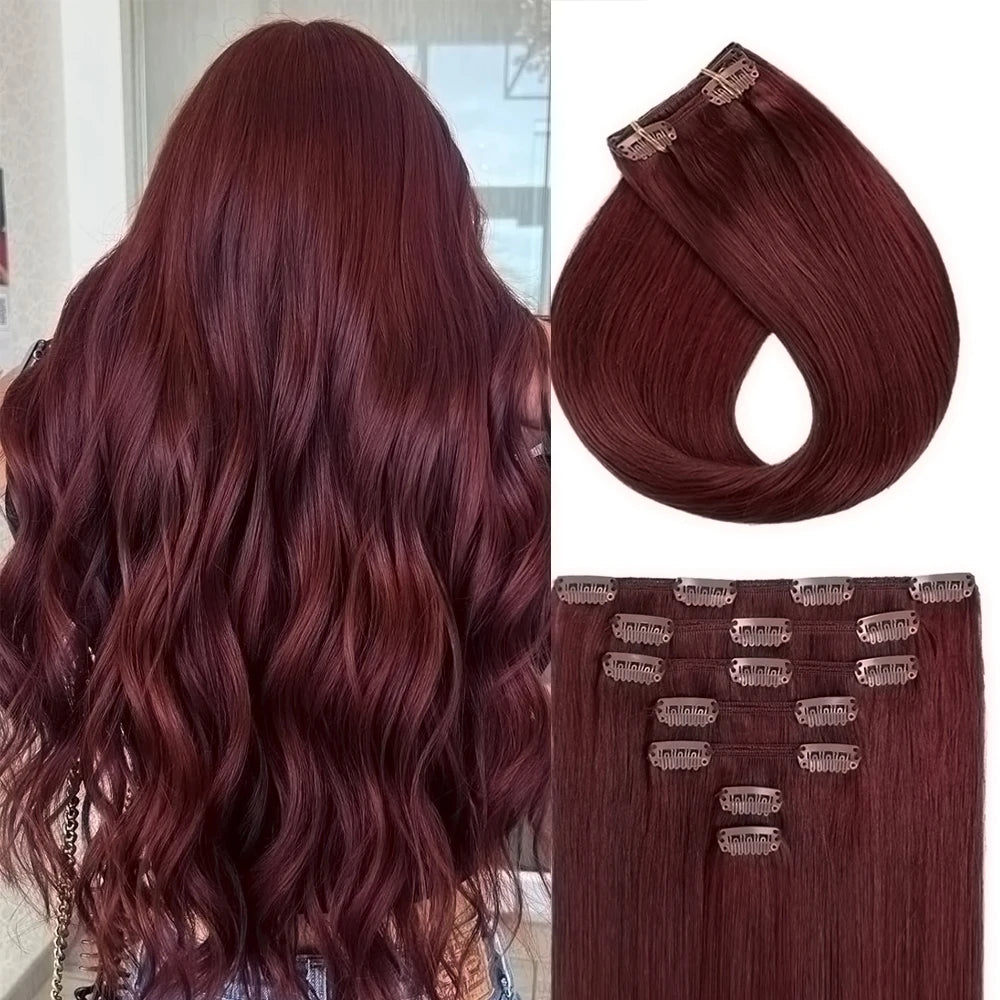 Extensiones por Capas Borgoña 99J Cabello 100% Natural©️ 60 cm Largo