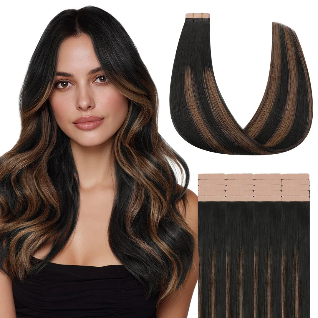 Extensiones Adhesivas Balayage 60 cm de largo Cabello Natural ©️ 100% Virgen