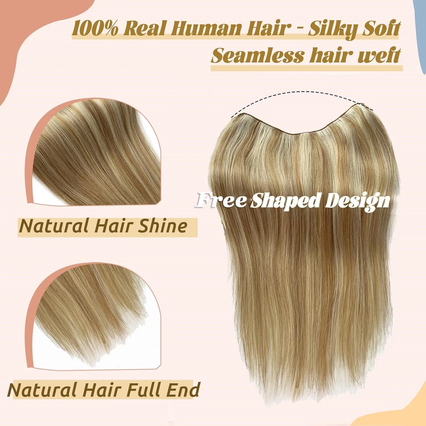 BALAYAGE Maxi Cortina 66 cm Cabello Humano 100% Natural tono rubio 8/613
