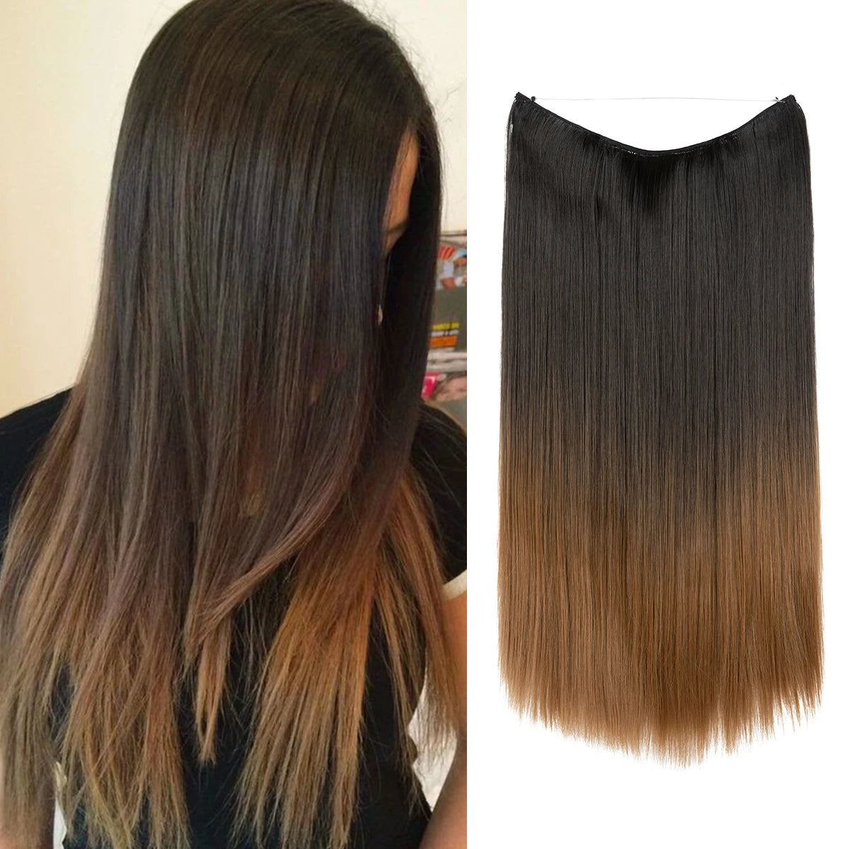 EXTENSIONES HILO INVISIBLE Balayage  Similar al Cabello Natural Premium🥇 55 cm largo Lisas