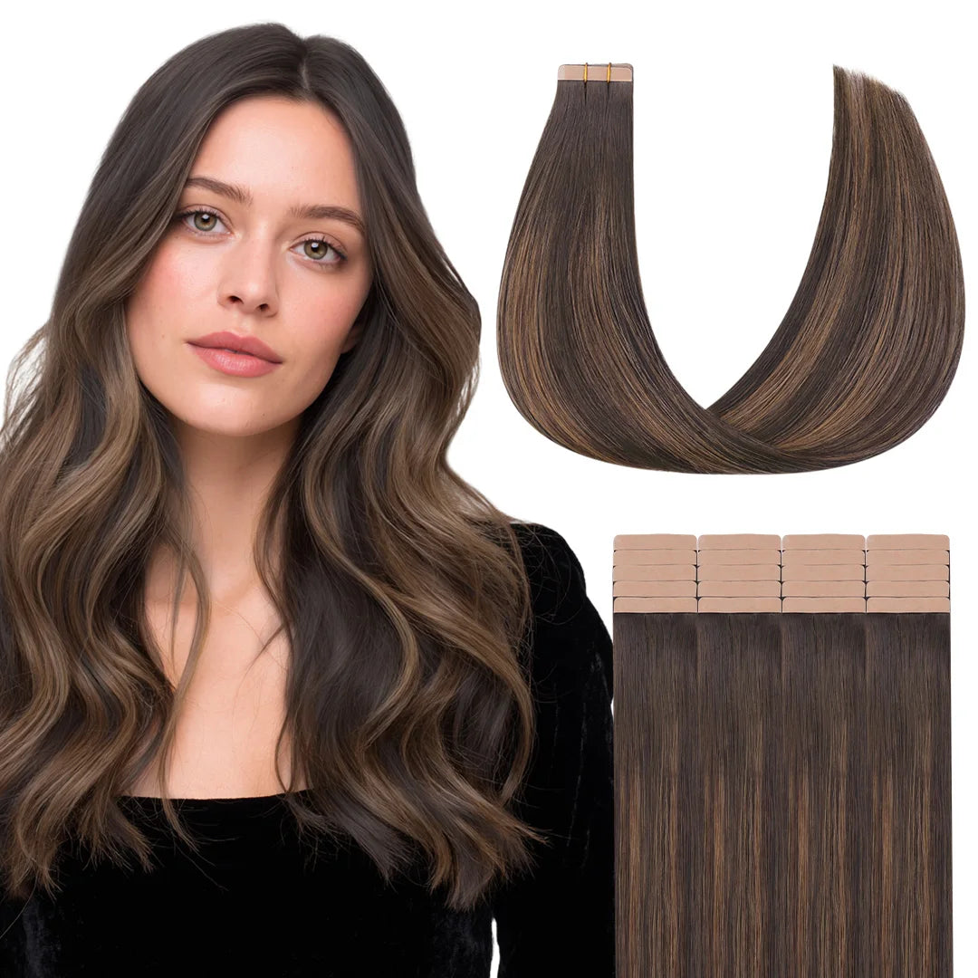 Extensiones Adhesivas Balayage 60 cm de largo Cabello Natural ©️ 100% Virgen