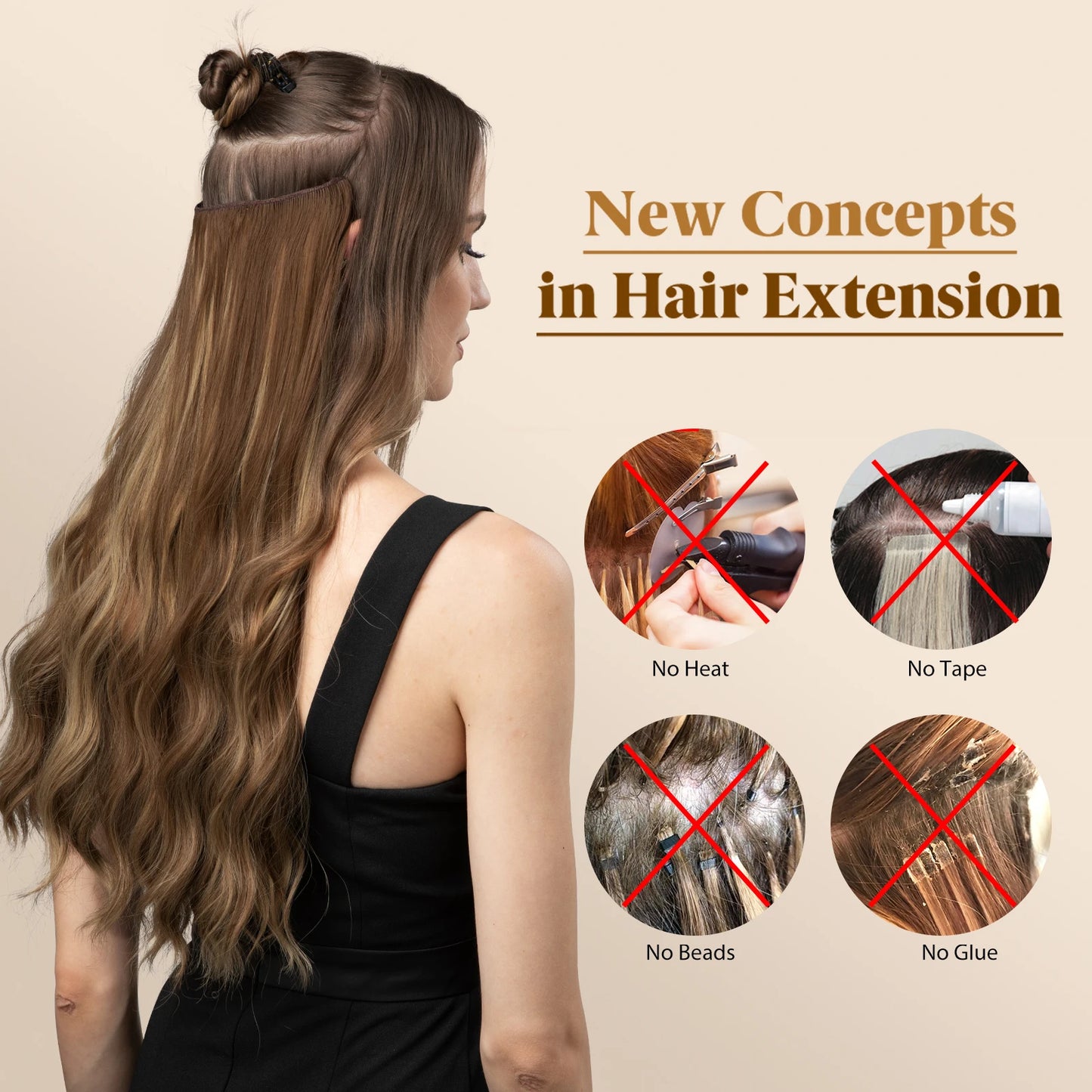 MAXI CORTINA HILO INVIBLE Balayage Semi Natural🥇 60 cm