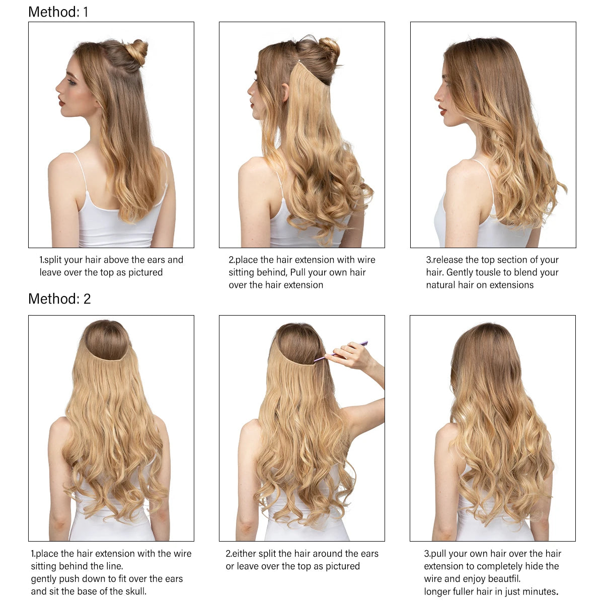 Extensiones Cortina babylight Hilo Invisible 55 cm Largo (150gr) Cabello 100% Similar al Cabello Natural 🥇