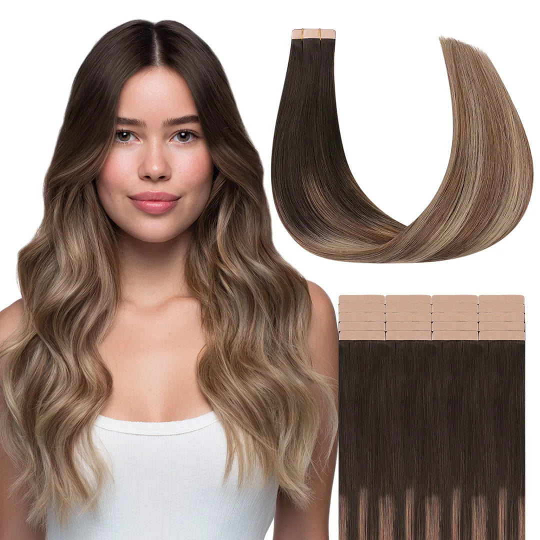 Extensiones Adhesivas Balayage 60 cm de largo Cabello Natural ©️ 100% Virgen