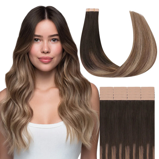 Extensiones Adhesivas Balayage 60 cm de largo Cabello Natural ©️ 100% Virgen
