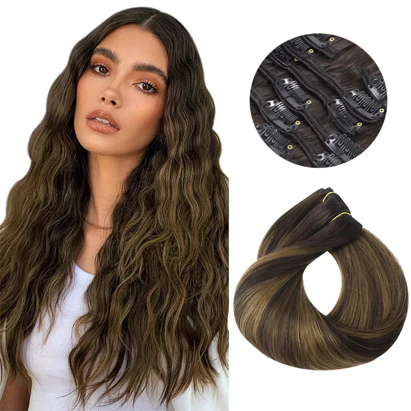 BALAYAGE Extensiones por Capas Clip  55 cm largo Cabello Virgen 100 % Natural