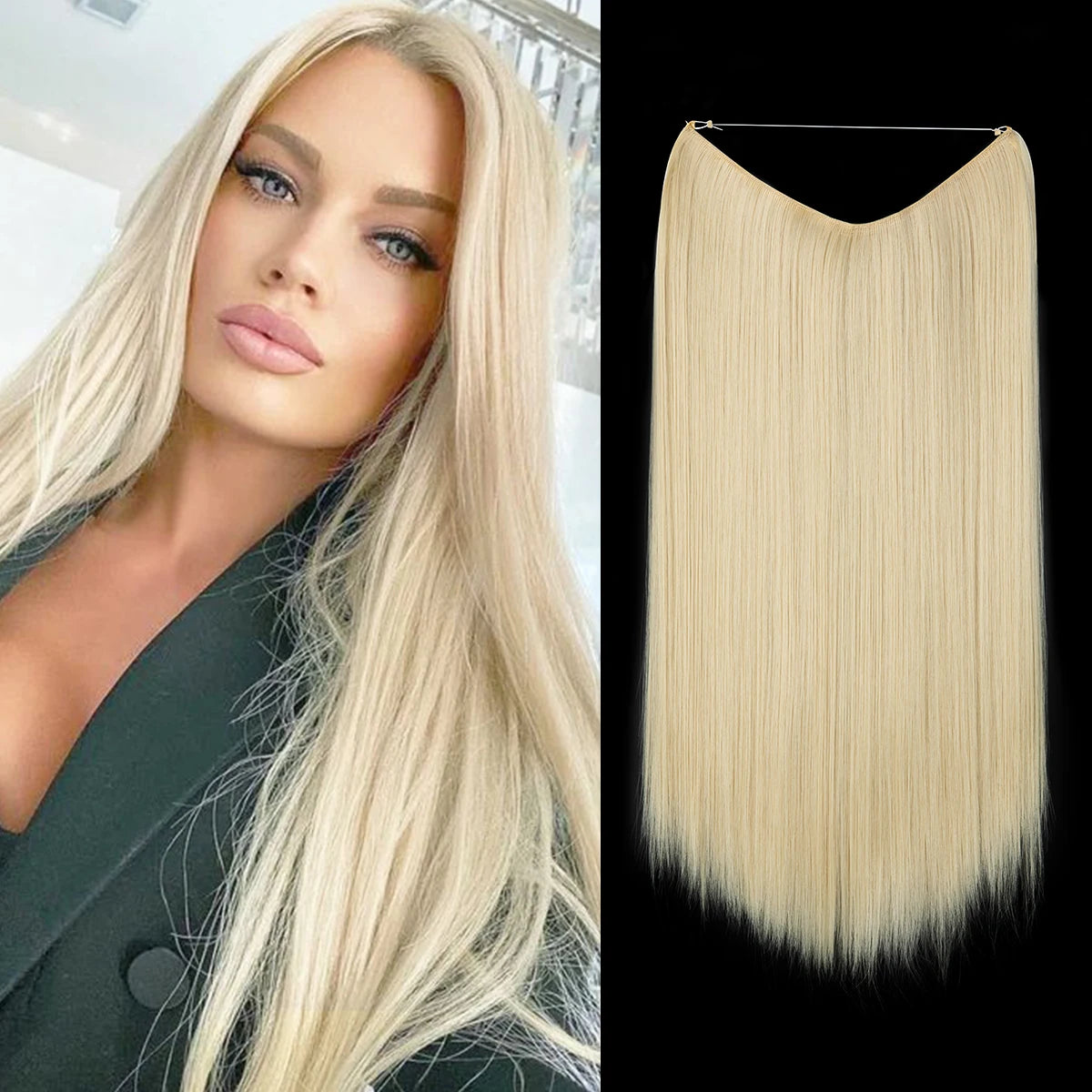 EXTENSIONES HILO INVISIBLE Balayage  Similar al Cabello Natural Premium🥇 55 cm largo Lisas