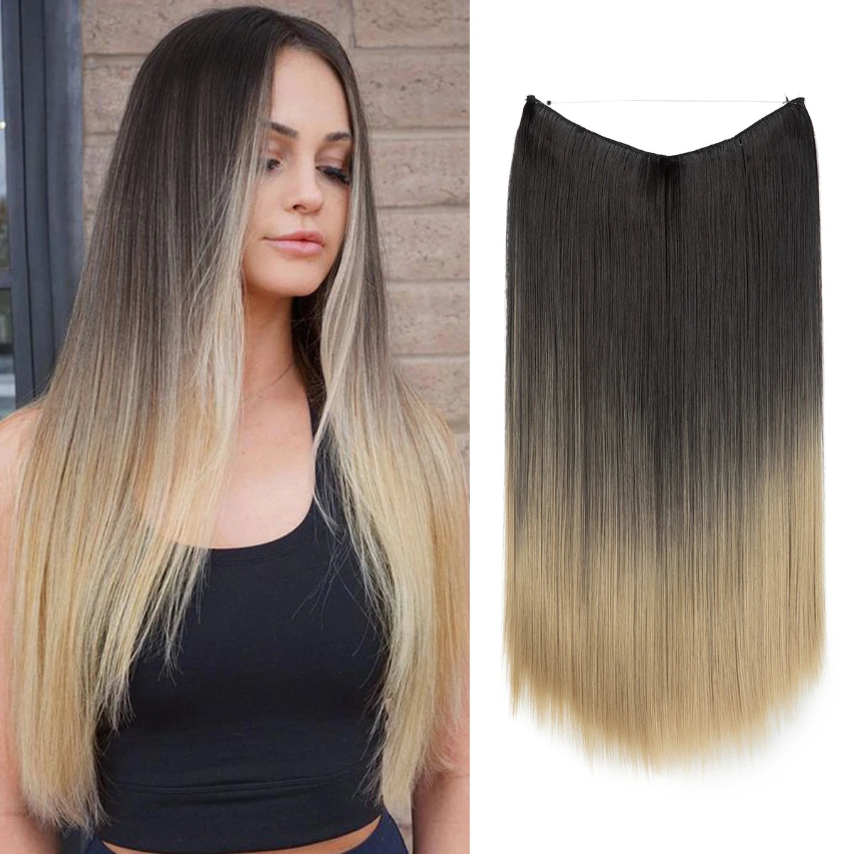 EXTENSIONES HILO INVISIBLE Balayage  Similar al Cabello Natural Premium🥇 55 cm largo Lisas