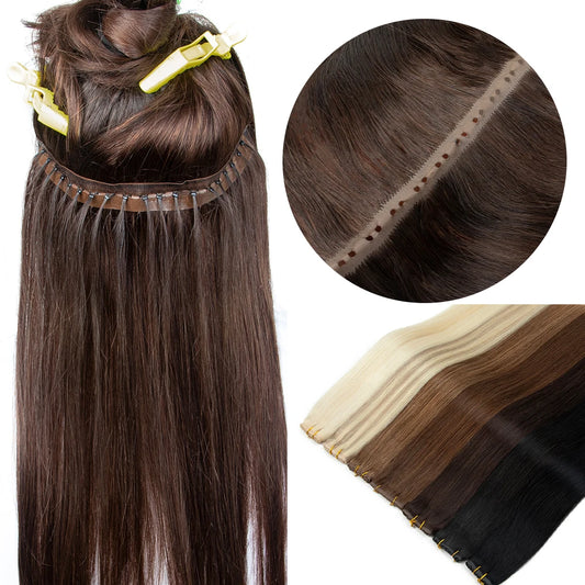 Extensiones de cabello Virgen 100% Natural con trama de mariposa  Invisible 60 cm largo