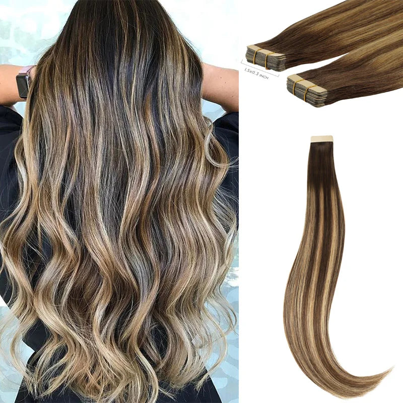 Extensiones Cabello Natural 100% Pegatina Invisible 60 cm Largo
