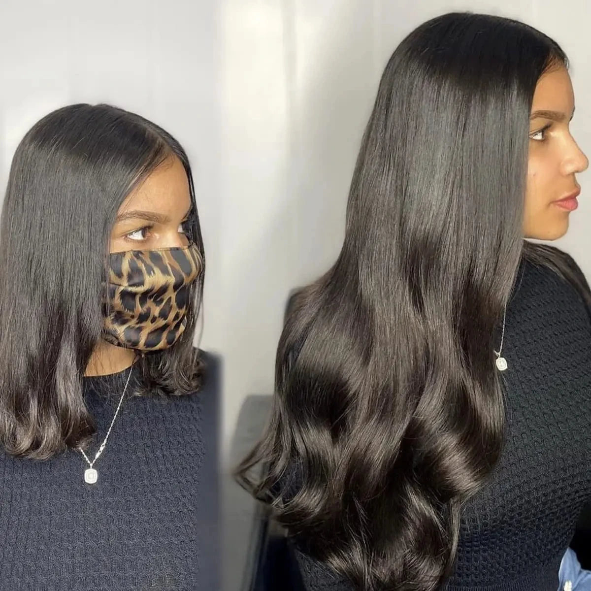 Extensiones Cortina 5 CLIP 100%  Cabello Humano ©️ Tono Negro Natural 1B (66 CM)