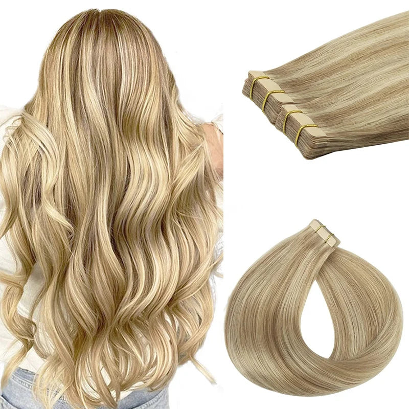 Extensiones Cabello Natural 100% Pegatina Invisible 60 cm Largo