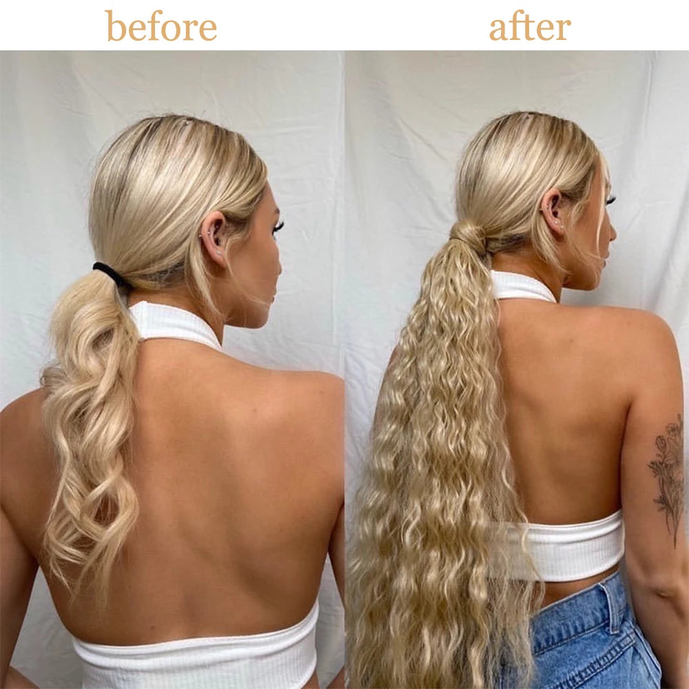 Extensiones Coleta  55 cm y 80 cm de largo Ondas de Sirena Cabello 100% Similar al Cabello Natural 🥇