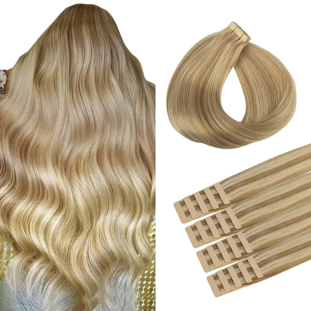 Extensiones Cabello Natural 100% Pegatina Invisible 60 cm Largo