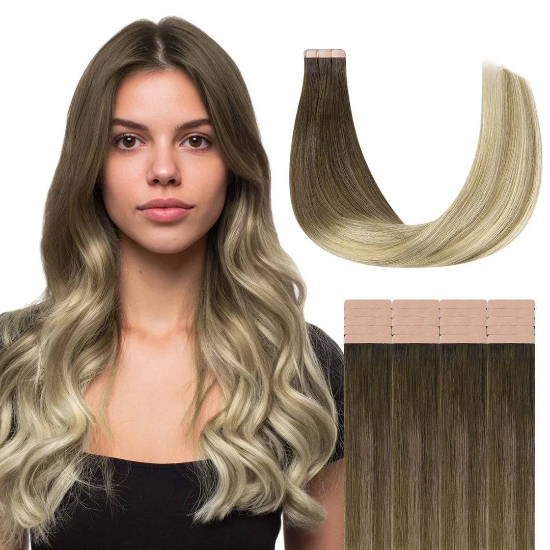 Extensiones Adhesivas Balayage 60 cm de largo Cabello Natural ©️ 100% Virgen