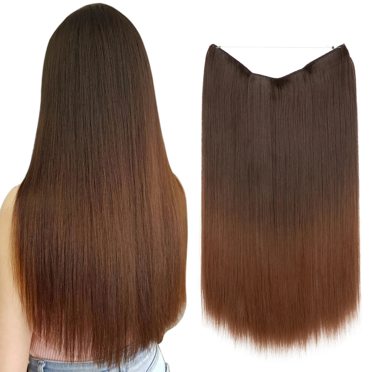 EXTENSIONES HILO INVISIBLE Balayage  Similar al Cabello Natural Premium🥇 55 cm largo Lisas