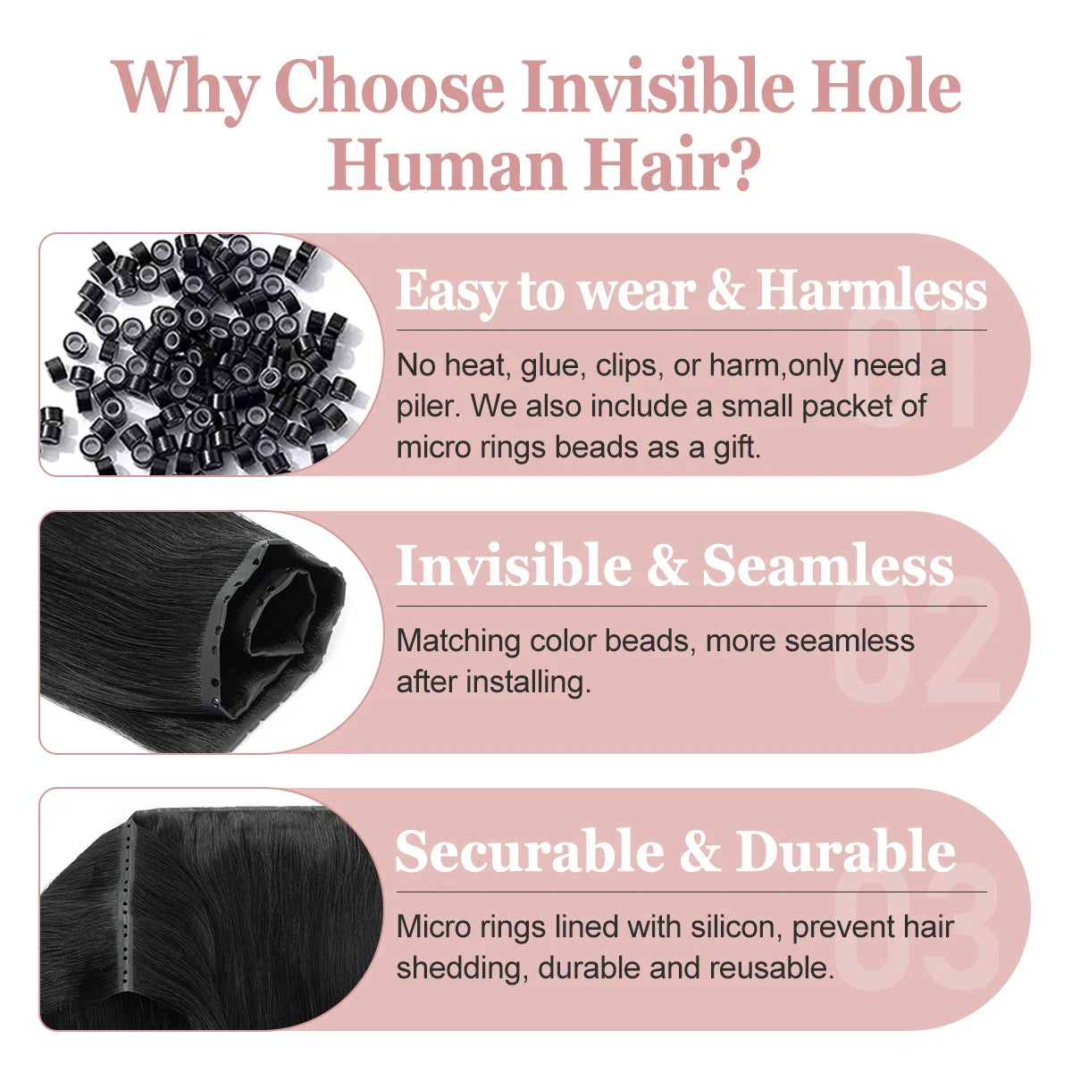 Extensiones de cabello Virgen 100% Natural con trama de mariposa  Invisible 60 cm largo