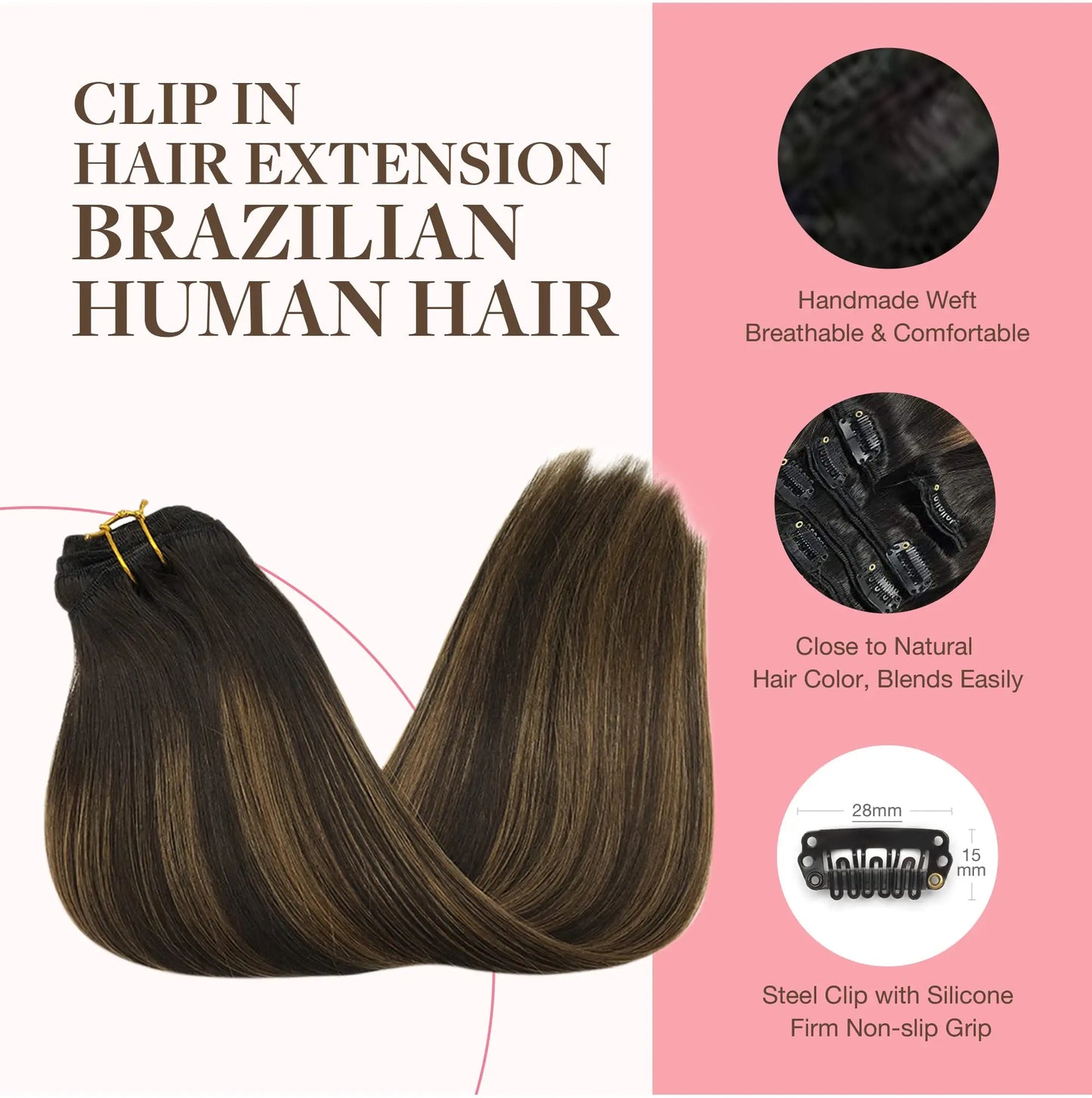 BALAYAGE Extensiones por Capas Clip  55 cm largo Cabello Virgen 100 % Natural