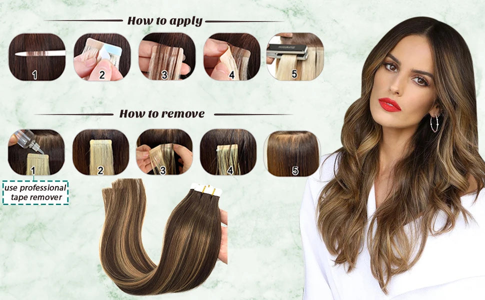 Extensiones Cabello Natural 100% Pegatina Invisible 60 cm Largo