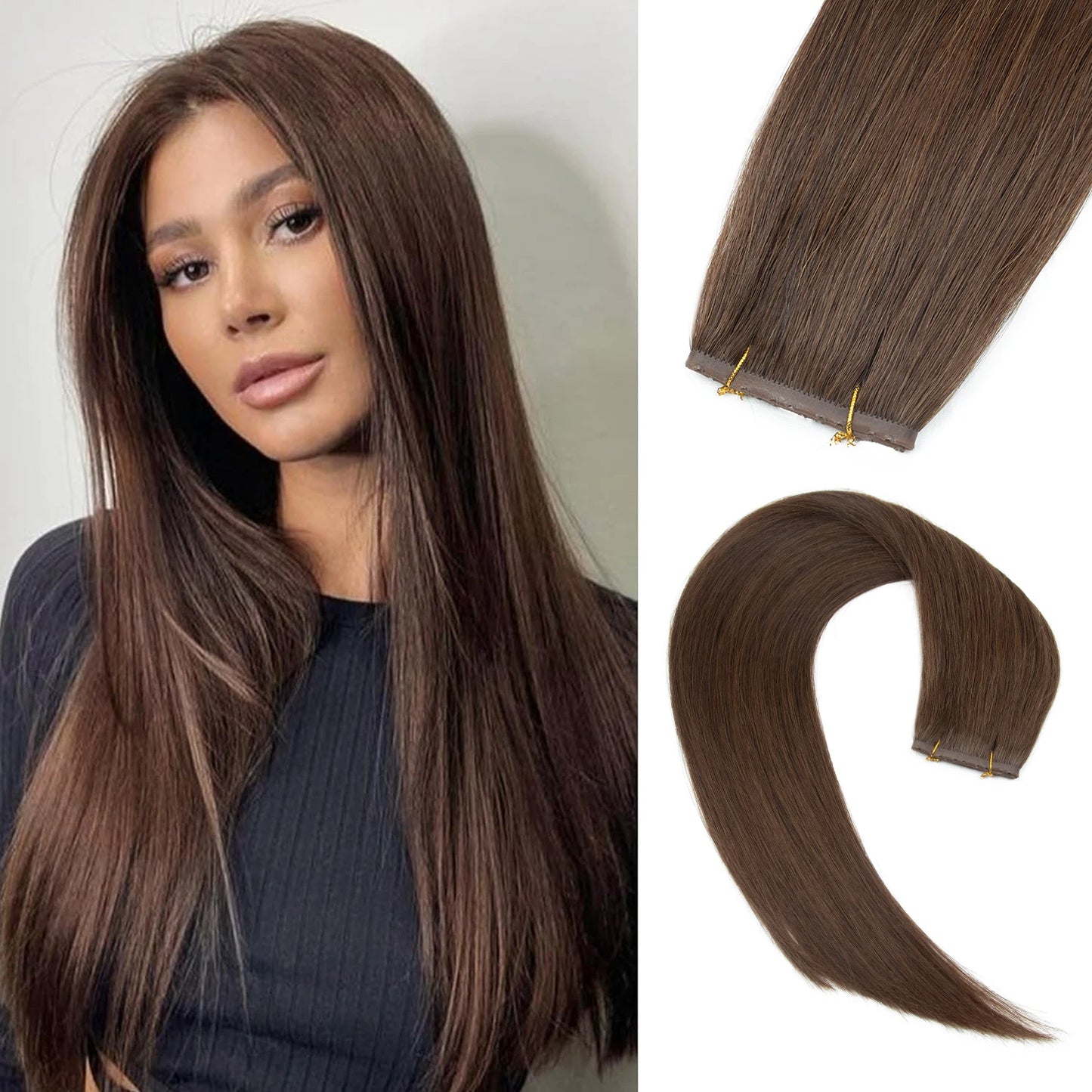 Extensiones de cabello Virgen 100% Natural con trama de mariposa  Invisible 60 cm largo