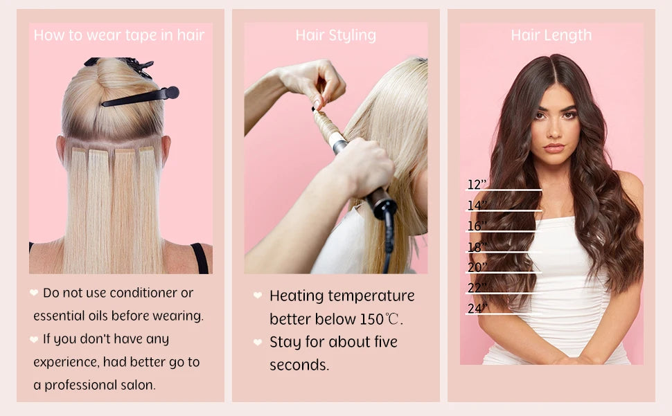 Extensiones Cabello Natural 100% Pegatina Invisible 60 cm Largo
