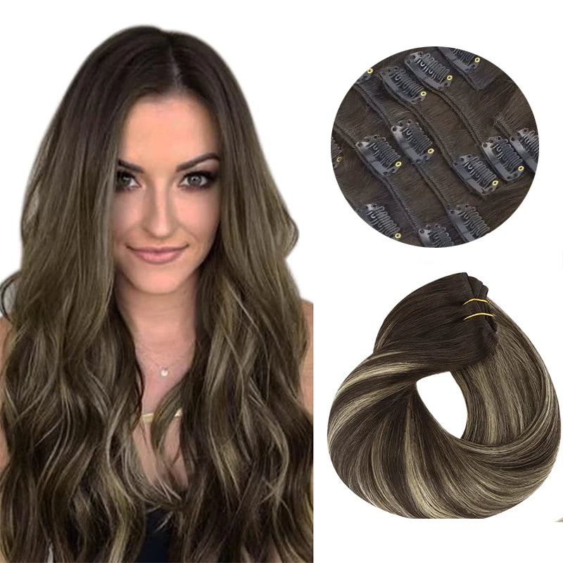 BALAYAGE Extensiones por Capas Clip  55 cm largo Cabello Virgen 100 % Natural